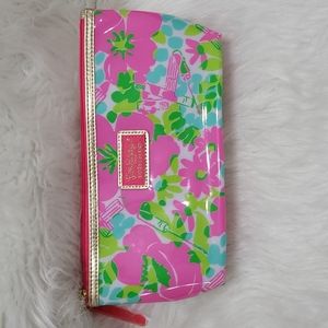 Lilly Pulitzer for Estee Lauder Pink Floral Vinyl Makeup Bag Zip Top